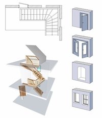 Wände, Fenster, Türen, Dachschrägen können mit Compass Software erstellt werden